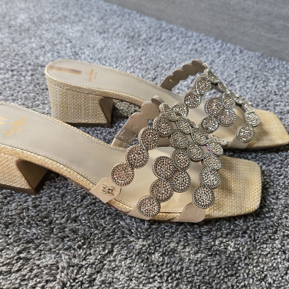 Sam Edelman Winter Square Toe Crystal & Chain Embellished Block Heel Sandal NWB - Picture 9 of 15